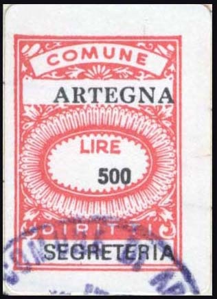 Marca da Bollo del Comune di ARTEGNA su Carta Bianca di dimensioni 17 X 24 5 mm
