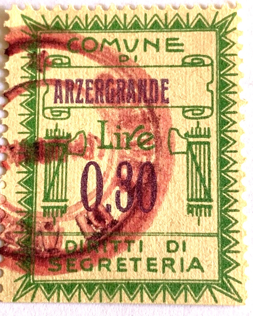 Marca da Bollo del Comune di ARZERGRANDE su Carta Bianca Sottile di dimensioni 22 x 28 mm