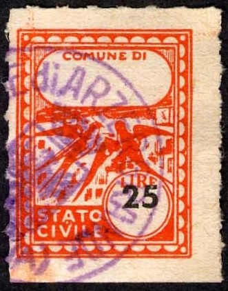 Marca da Bollo del Comune di ARZERGRANDE su Carta Bianca Sottile di dimensioni 17 x 22,5 mm