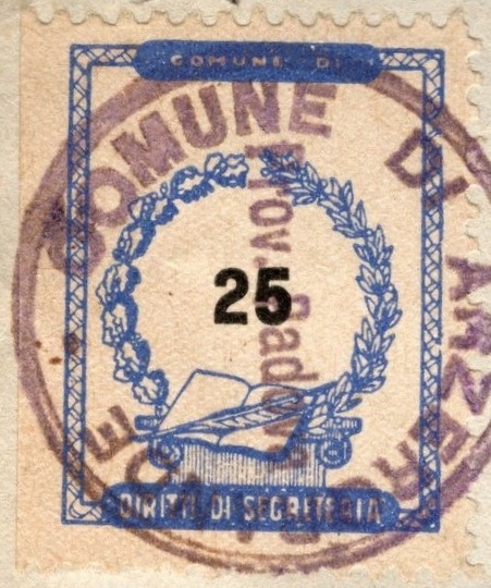 Marca da Bollo del Comune di ARZERGRANDE su Carta Bianca Sottile di dimensioni 19 x 26 mm
