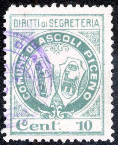Marca da Bollo del Comune di ASCOLI PICENO su Carta Bianca Sottile di dimensioni 23 x 29,5 mm
