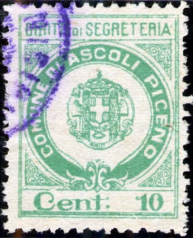 Marca da Bollo del Comune di ASCOLI PICENO su Carta Bianca Sottile di dimensioni 23 x 29.5 mm