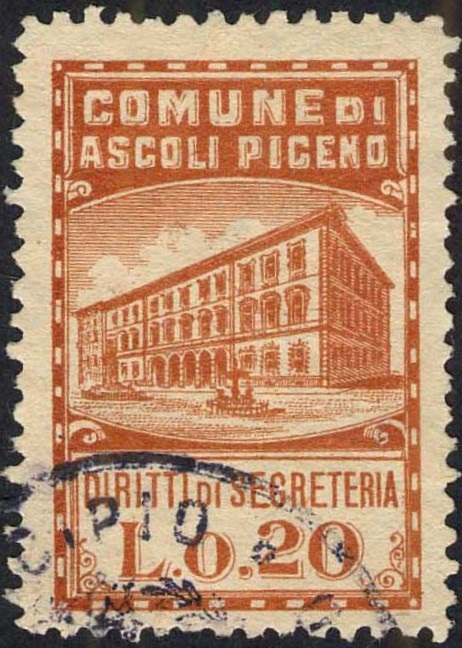 Marca da Bollo del Comune di ASCOLI PICENO su Carta Bianca di dimensioni 23 x 35,5 mm
