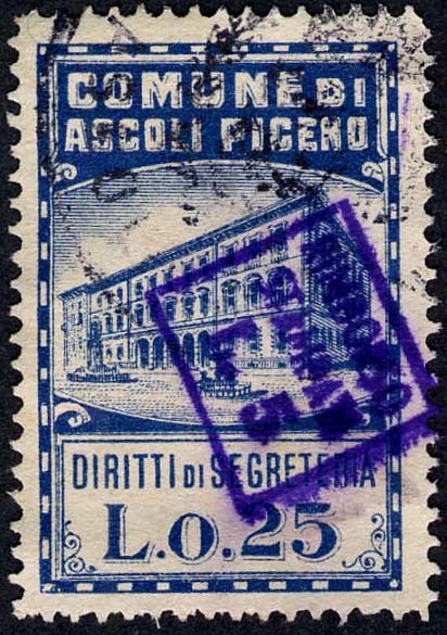 Marca da Bollo del Comune di ASCOLI PICENO su Carta Bianca di dimensioni 23 x 36 mm