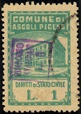 Marca da Bollo del Comune di ASCOLI PICENO su Carta Bianca di dimensioni 23 x 36 mm