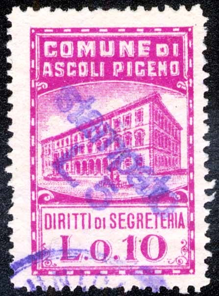 Marca da Bollo del Comune di ASCOLI PICENO su Carta Bianca di dimensioni 23 x 36 mm