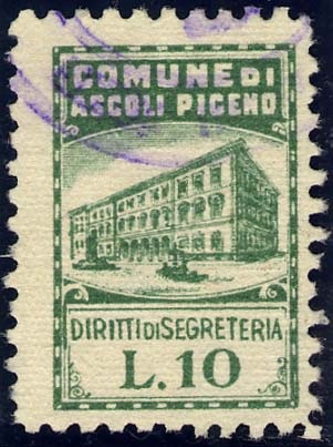 Marca da Bollo del Comune di ASCOLI PICENO su Carta Bianca Sottile di dimensioni 15 x 23 mm