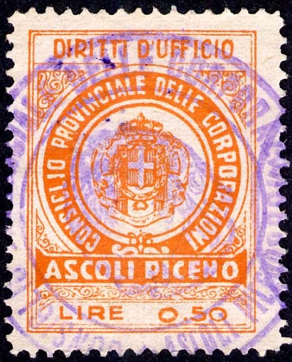 Marca da Bollo del Comune di ASCOLI PICENO su Carta Bianca Sottile di dimensioni 22 x 30 mm