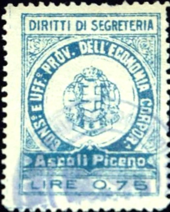 Marca da Bollo del Comune di ASCOLI PICENO su Carta Bianca Sottile di dimensioni 22 x 30 mm