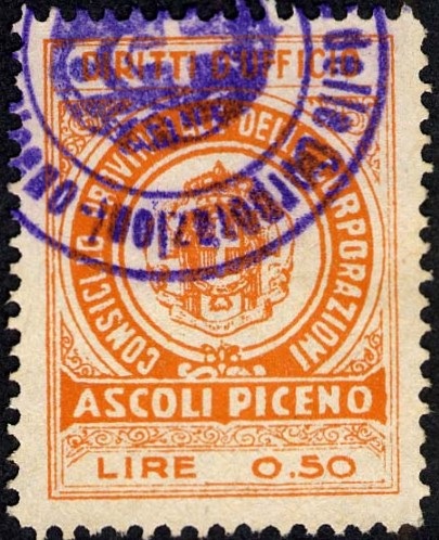 Marca da Bollo del Comune di ASCOLI PICENO su Carta Bianca di dimensioni 22 x 30 mm
