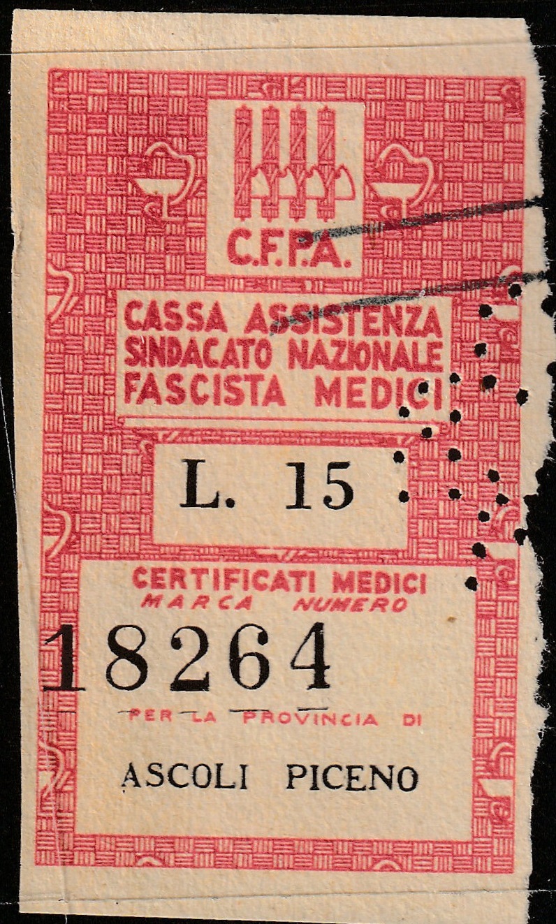 Marca da Bollo del Comune di ASCOLI PICENO su Carta Bianca di dimensioni 24 x 38 mm