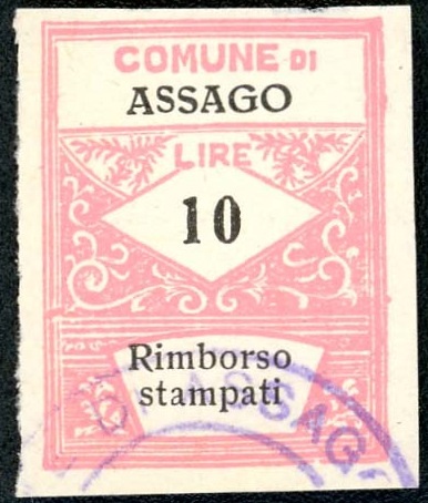 Marca da Bollo del Comune di ASSAGO su Carta Bianca di dimensioni 22 x 28 mm