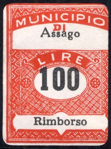 Marca da Bollo del Comune di ASSAGO su Carta Bianca di dimensioni 22 x 29 mm
