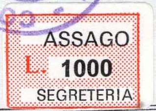 Marca da Bollo del Comune di ASSAGO su Carta Bianca di dimensioni 18 x 13 mm