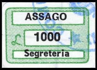 Marca da Bollo del Comune di ASSAGO su Carta Bianca di dimensioni 18,5 x 12,5 mm