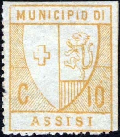 Marca da Bollo del Comune di ASSISI su Carta Bianca Sottile di dimensioni 23 x 28 mm