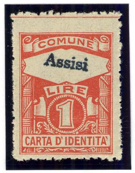 Marca da Bollo del Comune di ASSISI su Carta Bianca di dimensioni 22 x 29 mm