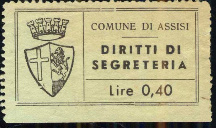 Marca da Bollo del Comune di ASSISI su Carta Rosa di dimensioni 45 x 24 mm