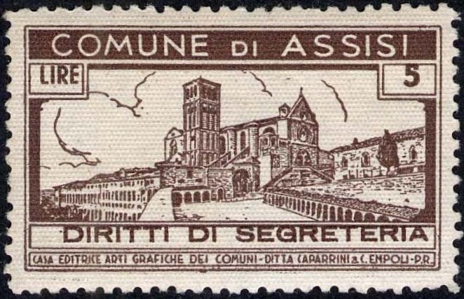Marca da Bollo del Comune di ASSISI su Carta Bianca di dimensioni 41 x 24 mm
