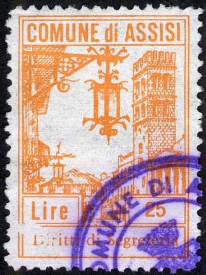 Marca da Bollo del Comune di ASSISI su Carta Bianca di dimensioni 23,5 x 34 mm