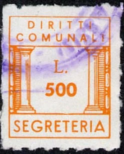 Marca da Bollo del Comune di ASSISI su Carta Bianca di dimensioni 21 x 25 mm