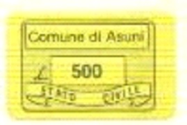 Marca da Bollo del Comune di ASUNI su Carta Giallo di dimensioni 17 x 12 mm