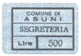 Marca da Bollo del Comune di ASUNI su Carta Bianca di dimensioni 24,5 X 17 mm