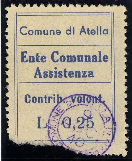 Marca da Bollo del Comune di ATELLA su Carta Bianca di dimensioni mm