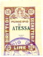 Marca da Bollo del Comune di ATESSA su Carta Bianca di dimensioni 25 x 35 mm