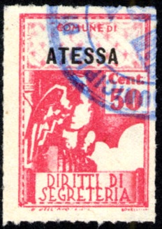 Marca da Bollo del Comune di ATESSA su Carta Bianca Sottile di dimensioni 21 X 32 mm