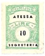 Marca da Bollo del Comune di ATESSA su Carta Bianca Sottile di dimensioni 22 x 29,5 mm