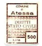Marca da Bollo del Comune di ATESSA su Carta Bianca di dimensioni 23 x 31 mm