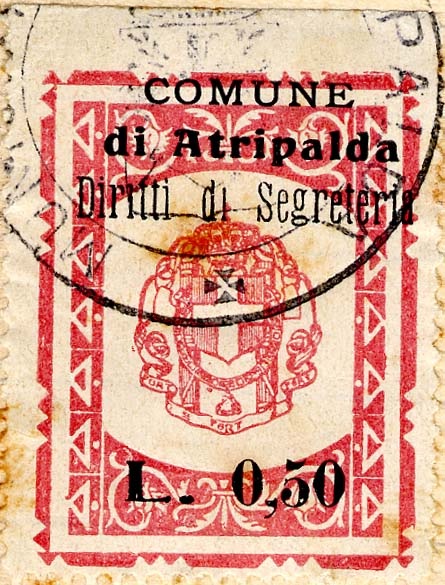 Marca da Bollo del Comune di ATRIPALDA su Carta Bianca Sottile di dimensioni 26,5 x 35 mm