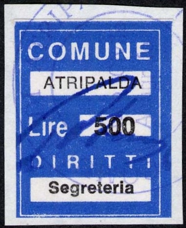 Marca da Bollo del Comune di ATRIPALDA su Carta Bianca di dimensioni 21 x 26,5 mm