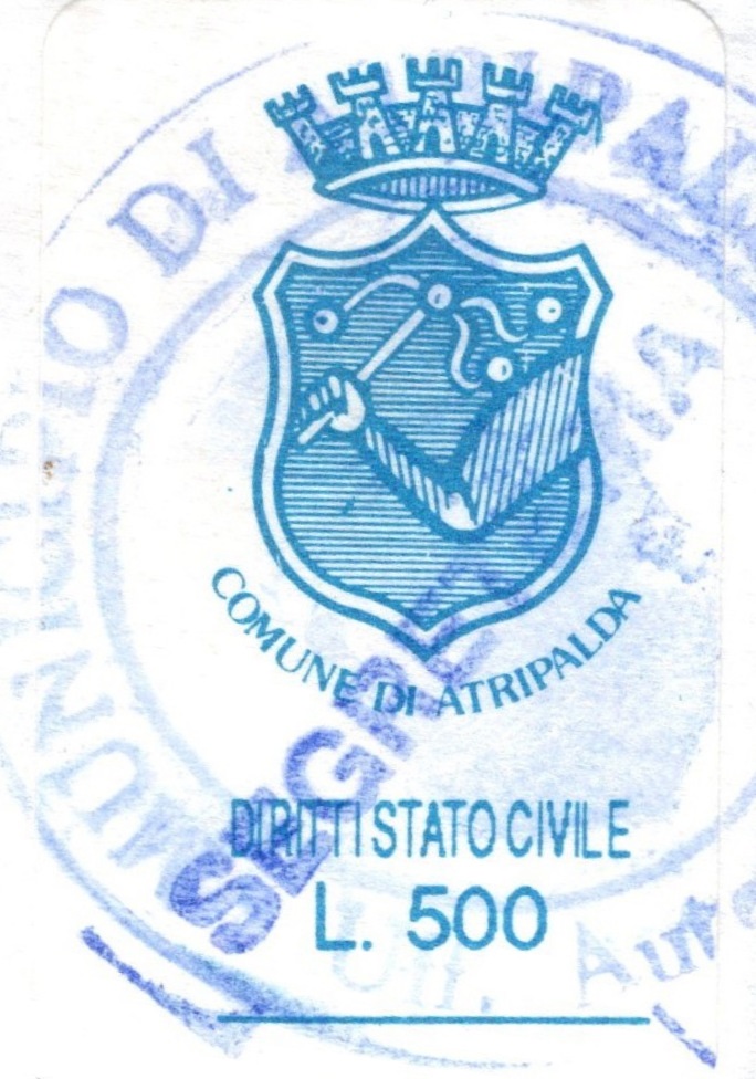 Marca da Bollo del Comune di ATRIPALDA su Carta Bianca di dimensioni 16 x 23 mm