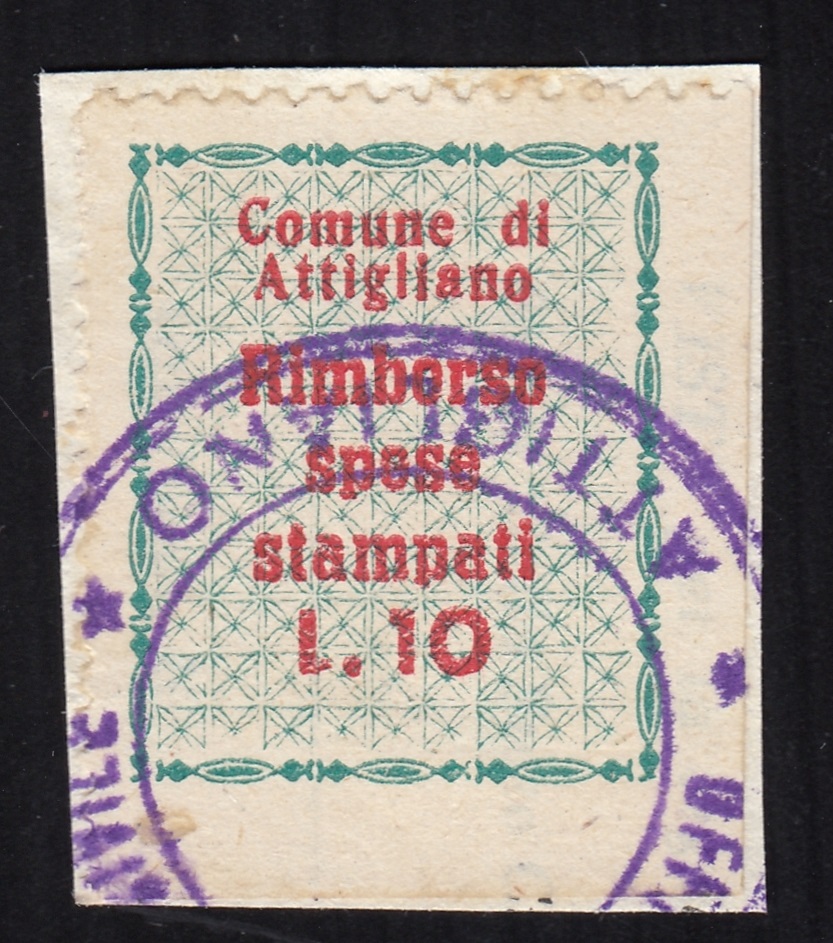 Marca da Bollo del Comune di ATTIGLIANO su Carta Bianca Sottile di dimensioni 18,5 x 26 mm
