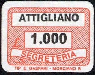 Marca da Bollo del Comune di ATTIGLIANO su Carta Bianca di dimensioni 19 x 14 mm