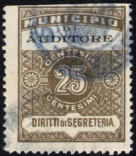 Marca da Bollo del Comune di AUDITORE su Carta Bianca di dimensioni 22,5 x 29 mm