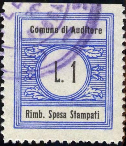 Marca da Bollo del Comune di AUDITORE su Carta Bianca Sottile di dimensioni 22 x 26 mm