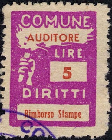 Marca da Bollo del Comune di AUDITORE su Carta Bianca di dimensioni 19 x 25,5 mm