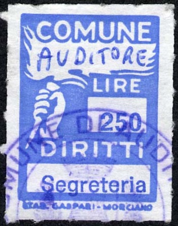 Marca da Bollo del Comune di AUDITORE su Carta Bianca Sottile di dimensioni 18,5 x 26,5 mm
