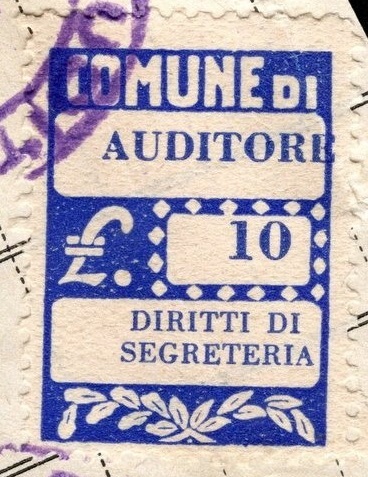 Marca da Bollo del Comune di AUDITORE su Carta Bianca di dimensioni 20 x 28 mm