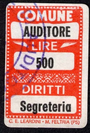 Marca da Bollo del Comune di AUDITORE su Carta Bianca di dimensioni 16 x 25 mm