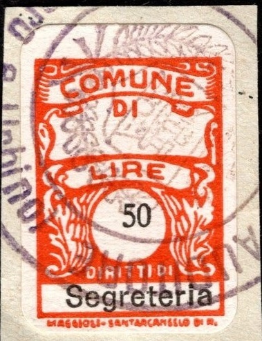 Marca da Bollo del Comune di AUDITORE su Carta Bianca di dimensioni 16 x 25 mm
