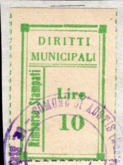 Marca da Bollo del Comune di AUSTIS su Carta Bianca di dimensioni mm