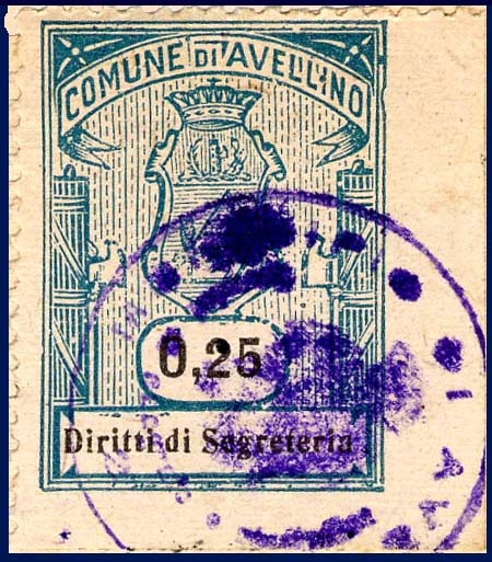 Marca da Bollo del Comune di AVELLINO su Carta Bianca Sottile di dimensioni 22 x 30 mm