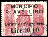 Marca da Bollo del Comune di AVELLINO su Carta Bianca di dimensioni 16 x 22 mm