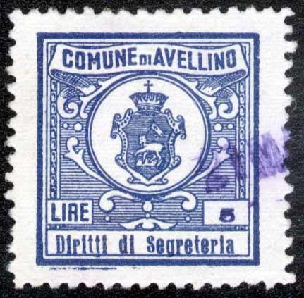 Marca da Bollo del Comune di AVELLINO su Carta Bianca Sottile di dimensioni 22 x 23 mm