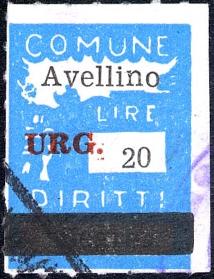 Marca da Bollo del Comune di AVELLINO su Carta Bianca di dimensioni 18 X 25,5 mm