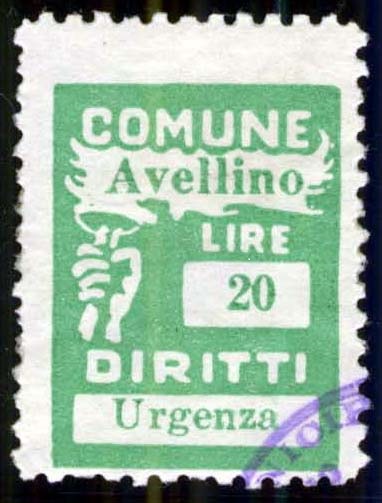 Marca da Bollo del Comune di AVELLINO su Carta Bianca di dimensioni 20 x 26 mm